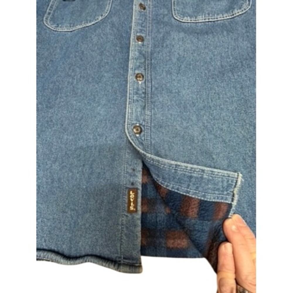 "Levi Strauss & Co" Mens Lined Denim Shirt Jacket Blue Plaid Fleece Workwear - Picture 10 of 13